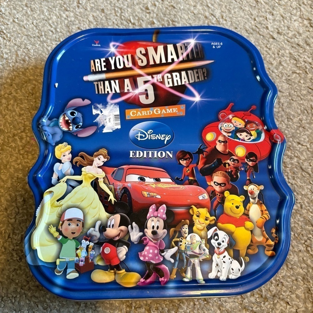 Disney Are You Smarter Than a 5th Grader Card Game 2007 Cardinal Metal Tin